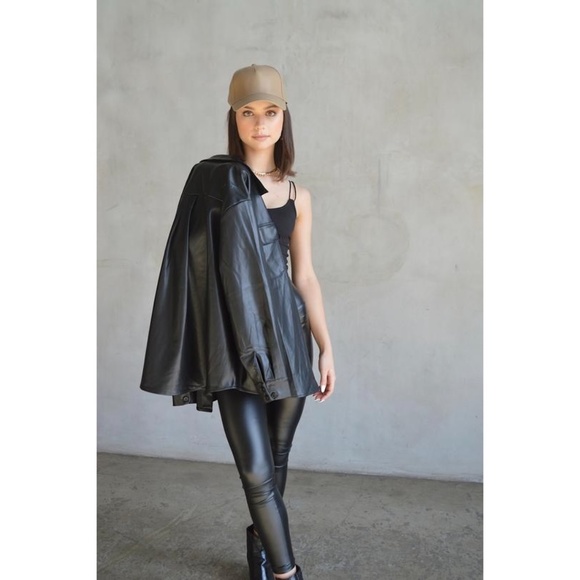 LAST ONE Faux Leather Oversized Black Shacket - Picture 6 of 7